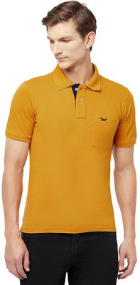 Hiflyers Solid Men Polo Neck Yellow T-Shirt