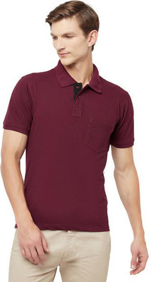 Hiflyers Solid Men Polo Neck Maroon T-Shirt