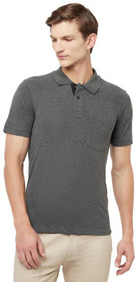Hiflyers Solid Men Polo Neck Grey T-Shirt