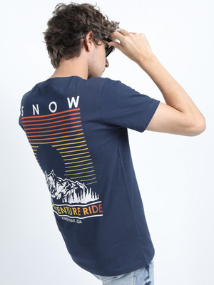 KETCH Printed Men Round Neck Dark Blue T-Shirt