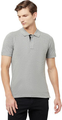 Hiflyers Solid Men Polo Neck Grey T-Shirt