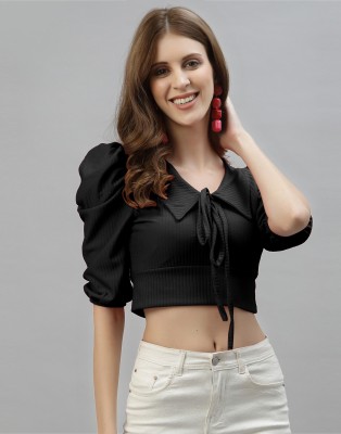 Selvia Casual Solid Women Black Top