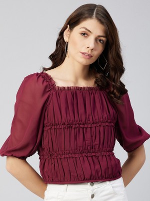 Marie Claire Casual Solid Women Maroon Top