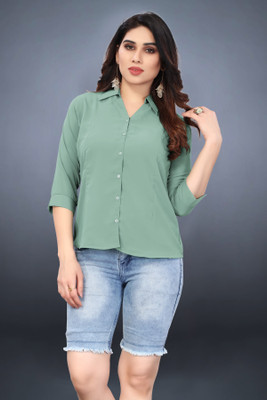 ROHINI Women Printed Formal Green Shirt