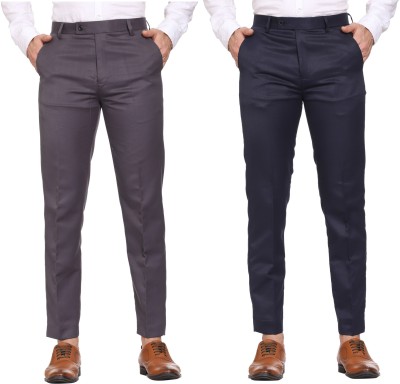 SYLZON Slim Fit Men Grey, Dark Blue Trousers