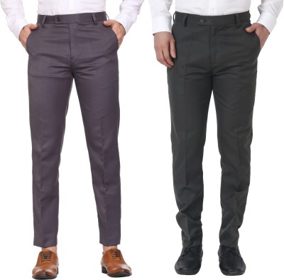 Maleno Slim Fit Men Grey, Dark Green Trousers