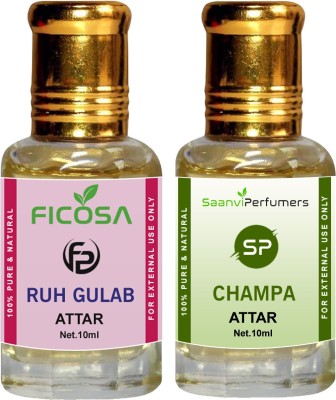 Saanvi perfumers Ruh Gulab And Champa Attar Combo Pack of 2 (10ml) Attar Floral Attar(Natural)