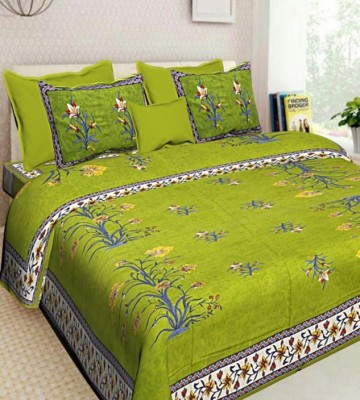 niharika 144 TC Cotton Double Jaipuri Prints Flat Bedsheet(Pack of 1, Green)