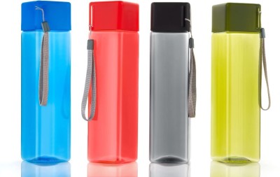 JMALL ™Square Water Bottle Fridge Water Bottle Multicolor Set - 1000ml 4 Pcs 1000 ml Bottle(Pack of 4, Multicolor, Plastic)
