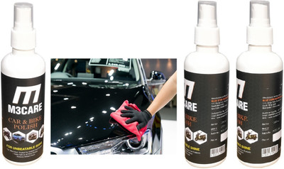 M3CARE Liquid Car Polish for Windscreen, Metal Parts, Leather, Headlight, Exterior, Dashboard, Bumper, Chrome Accent(600 ml, Pack of 3)