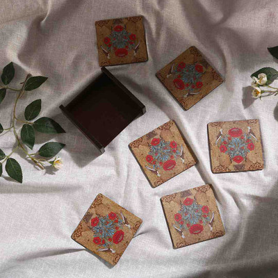 WONDERCHEF Square Wood Coaster Set(Pack of 6)