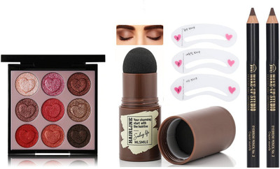 CIVAKI Makeup Combo Kit 9 Color Eyeshadow With Eyebrow Stamper And 2pcs. Eyebrow pencil(4 Items in the set)