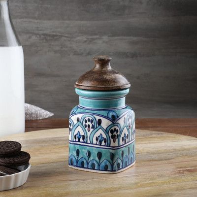 VarEesha Ceramic Pickle Jar  - 400 ml(Blue)
