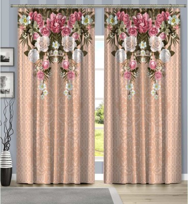 V4S 274 cm (9 ft) Polyester Room Darkening Long Door Curtain (Pack Of 2)(Floral, Pink)