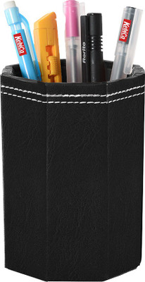 Kebica 1 Compartments Leather Pencil Holder Pen Stand Office Supplies Desk Organizer Hexagonal Black Set-1(Black)