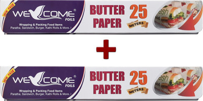 Welcome Food Wrapping Butter Paper 25m Microwave safe/Food Grade/Grease proof-Pack of 2 Paper Foil(Pack of 2, 50 m)