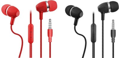 Arham Retail Premium Unbreakable Bass Boosted Wired Earphones with Mic Pack Of 2 Wired Headset(Black, Red, In the Ear)