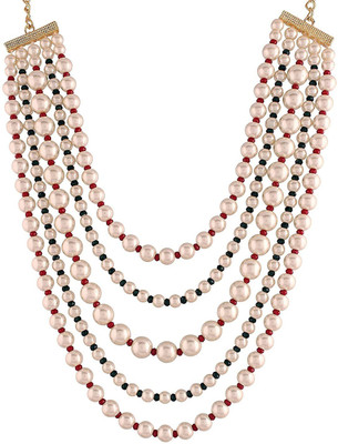 White pearl Alloy Gold-plated White, Maroon Jewellery Set(Pack of 1)