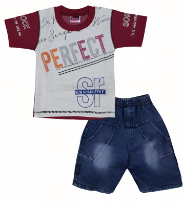 Ajmer Dresses Baby Boys & Baby Girls Casual T-shirt Shorts(Maroon)