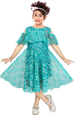 Highlightfashion Girls Below Knee Festive/Wedding Dress(Light Green, Half Sleeve)