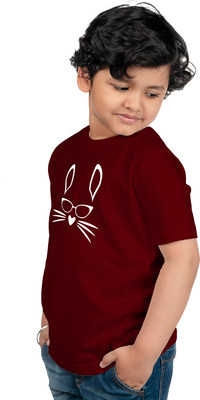 CHOMBOOKA Boys Printed Cotton Blend Regular T Shirt(Maroon, Pack of 1)