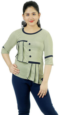 Shine Club Girls Casual Cotton Blend Top(Green, Pack of 1)