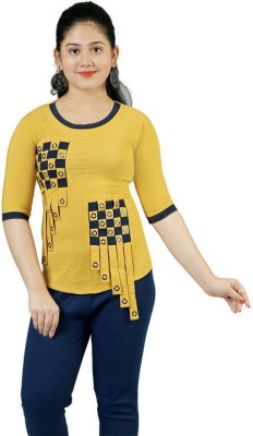 Shine Club Girls Casual Cotton Blend Top(Yellow, Pack of 1)