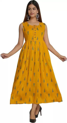 MOHINI CREATION Women Printed Flared Kurta(Yellow)