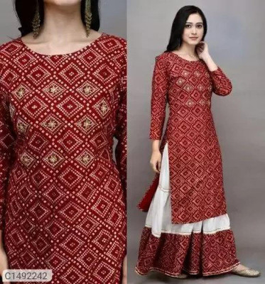NAVLIK Women Printed A-line Kurta(Red, White)