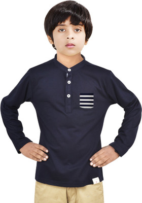 MADE IN THE SHADE Boys Solid Straight Kurta(Dark Blue)