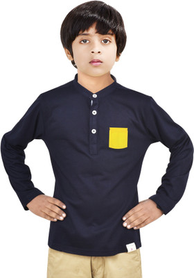 MADE IN THE SHADE Boys Solid Straight Kurta(Dark Blue)