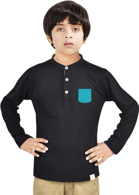 MADE IN THE SHADE Boys Solid Straight Kurta(Black)