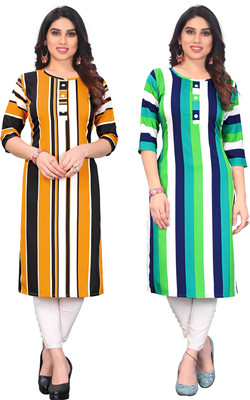 KILLARI Women Printed Straight Kurta(Gold, Green)