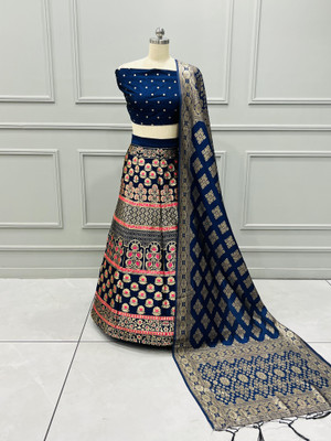 Fabcartz Self Design Semi Stitched Lehenga Choli(Dark Blue)