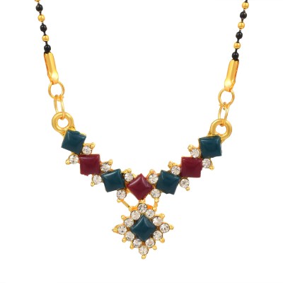 MissMister Brass Goldplated Faux Emerald Ruby & Imitation Diamond Fashion Mangalsutra Brass Mangalsutra
