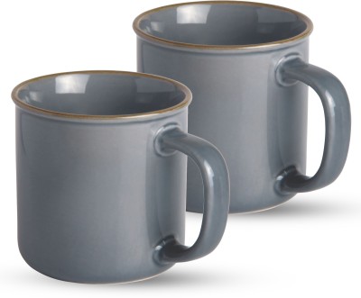 TREO Glare, 240 ml, Set of 2, Grey Ceramic Coffee Mug(240 ml, Pack of 2)