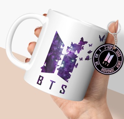 NH10 DESIGNS Bts Bts Cup Bts Keychain Bts Combo Gift For Girls Boys Friends (BTSCM3 14) Ceramic Coffee Mug(350 ml, Pack of 2)