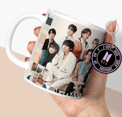 NH10 DESIGNS Bts Bts Cup Bts Keychain Bts Combo Gift For Girls Boys Friends (BTSCM3 28) Ceramic Coffee Mug(350 ml, Pack of 2)