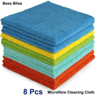 Bee's Bliss Microfibre Reusable Cleaning Cloth Lint Free Duster House Kitchen Car Motorbike Blue, Green, Yellow, Red Cloth Napkins(8 Sheets)