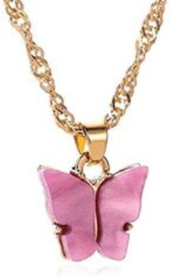 Anna Stella BLACK and Gold Chain Butterfly Design Gold-plated Locket.(Style-Pink) Metal Chain