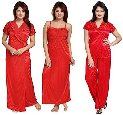 My Magic Creations Women Nighty Set(Red)