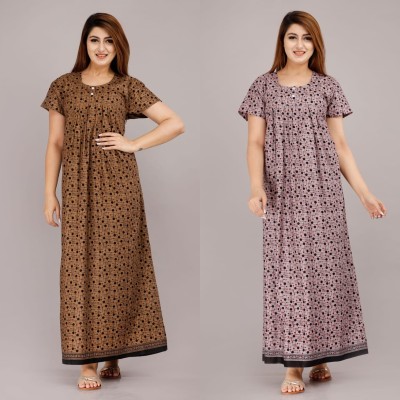 devikaprints Women Nighty Set(Brown)