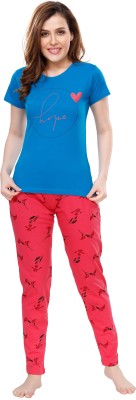 ZILON ENTERPRISE Women Printed Blue Top & Pyjama Set