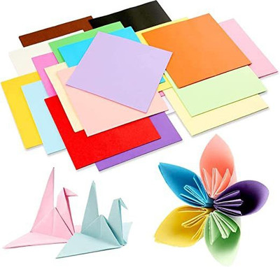 Eclet 500 origami sheet 10 Sheet x 10 colour set of 5 packet double side coloured sheet 15 cm 90 gsm Coloured Paper(Set of 1, Fluorescent)