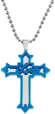 Stylish Colony Lord Jesus Cross Holy Blue And Silver Christmas High Quality Pendant Sterling Silver, Rhodium Metal, Alloy Locket Set