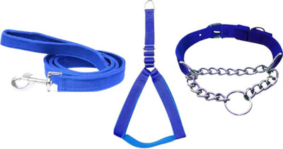 Hundur Store Premium Quality Dog Combo Pack of Harness, Neck choke collar Belt and leash Set Dog Harness & Leash(Extra Large, Blue)