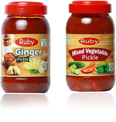 Ruby Kerala Style Ginger + Mixed Vegetable Pickle | Tasty | Unique | Natural | Combo Ginger, Mixed Vegetable Pickle(2 x 500 g)