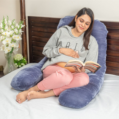 MYLO Cotton Pregnancy Pillow Pack of 1 Solid 2 in 1 U Shaped Pregnancy & Feeding Pillow for Back and Belly Support(Grey)