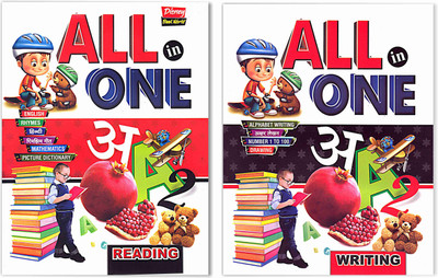 Combo Of 2 Books All In One Reading And Writing Alphabet, Hindi Alphabet, Counting, Rhymes, Picture Dictionary |All In One Reading Book For Children Ages 2-8 | All In One Writing Book For Kids| Early Learning Nursery Book| Preschool And Primary Children Books Of All-In-1 Reading And Writing(Paperbac