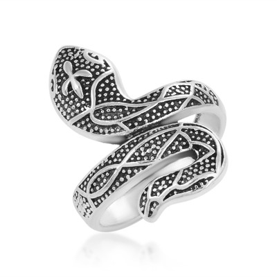 memoir Brass Oxidised Silverplated Carving Nagdevta Snake Fingerring Brass Silver Plated Ring